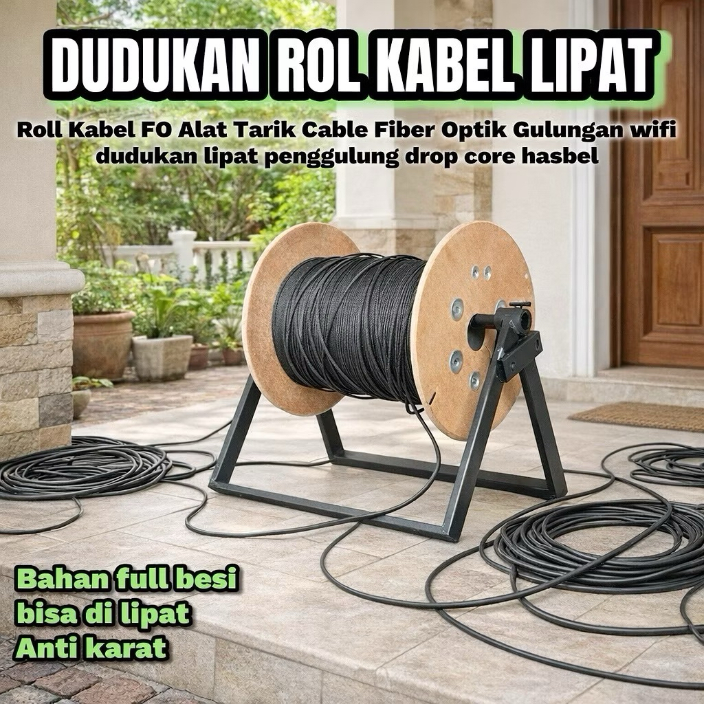 Roll Kabel FO Alat Tarik Cable Fiber Optik Gulungan wifi dudukan lipat penggulung drop core hasbel
