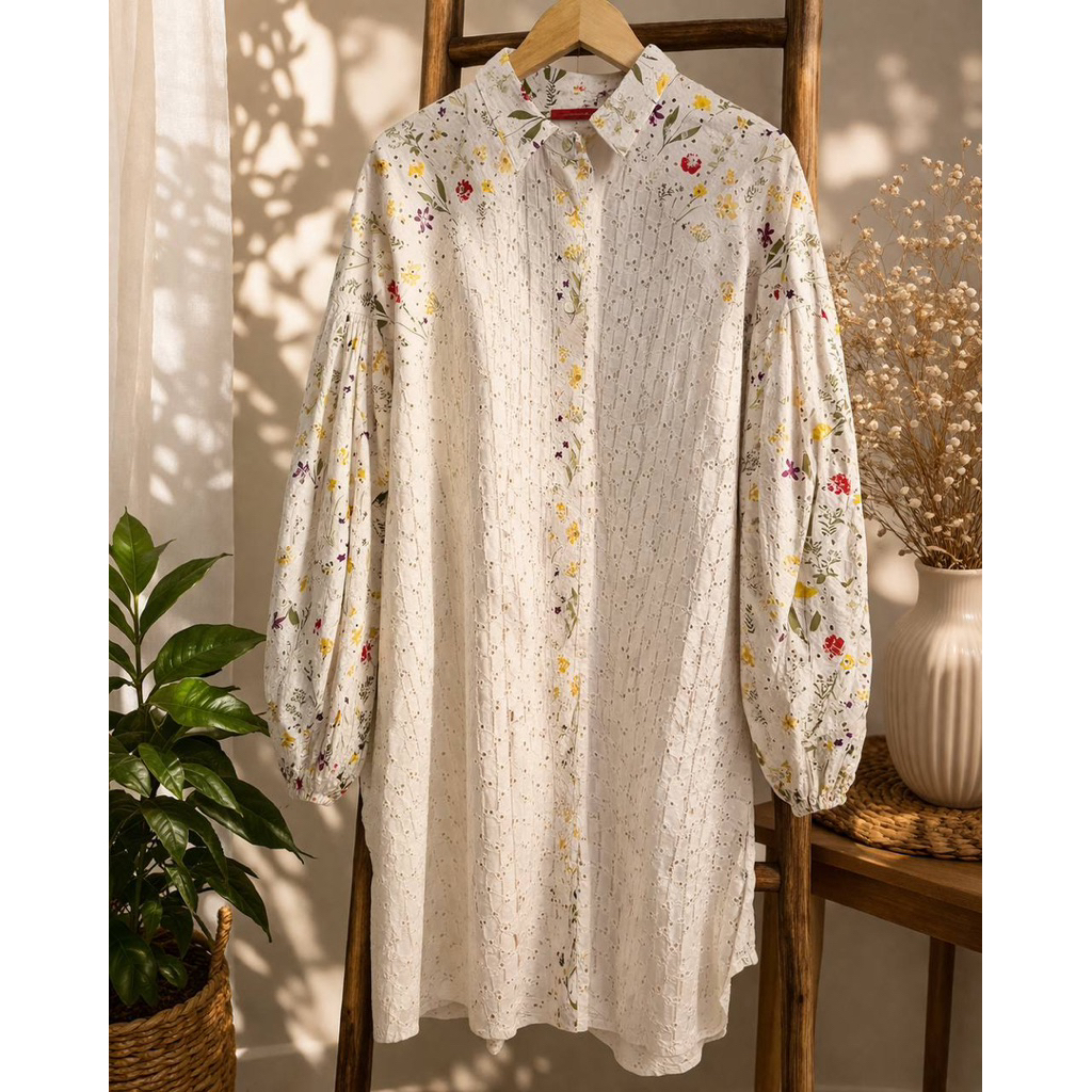 Marsha shirt cream benang jarum full katbol XL