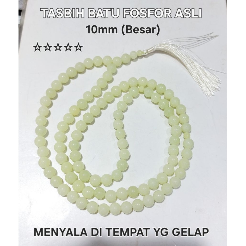 Tasbih 99 Batu Fosfor 10mm Besar - Asli Batu Fosfat Fosfor Nyala