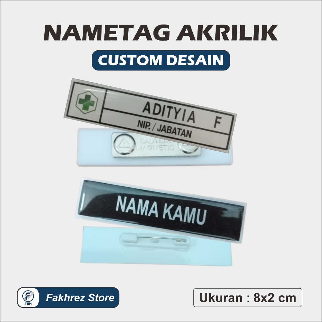 Name Tag Custom Akrilik Magnet / Peniti - Papan Nama Dada Resin Kilat - Nametag ASN Kantor Sekolah T