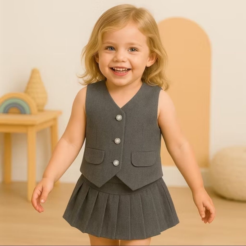 One Set Baju Vest Rompi Rok Celana Setelan Anak perempuan Fashion Korea