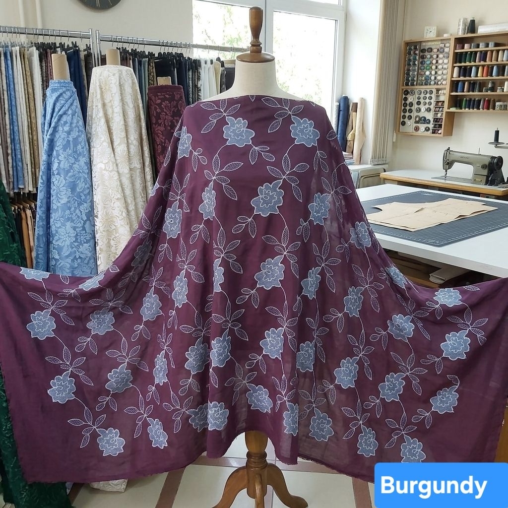 Kain bahan katun bordir jepang halus / Kain katun bordir jepang premium import