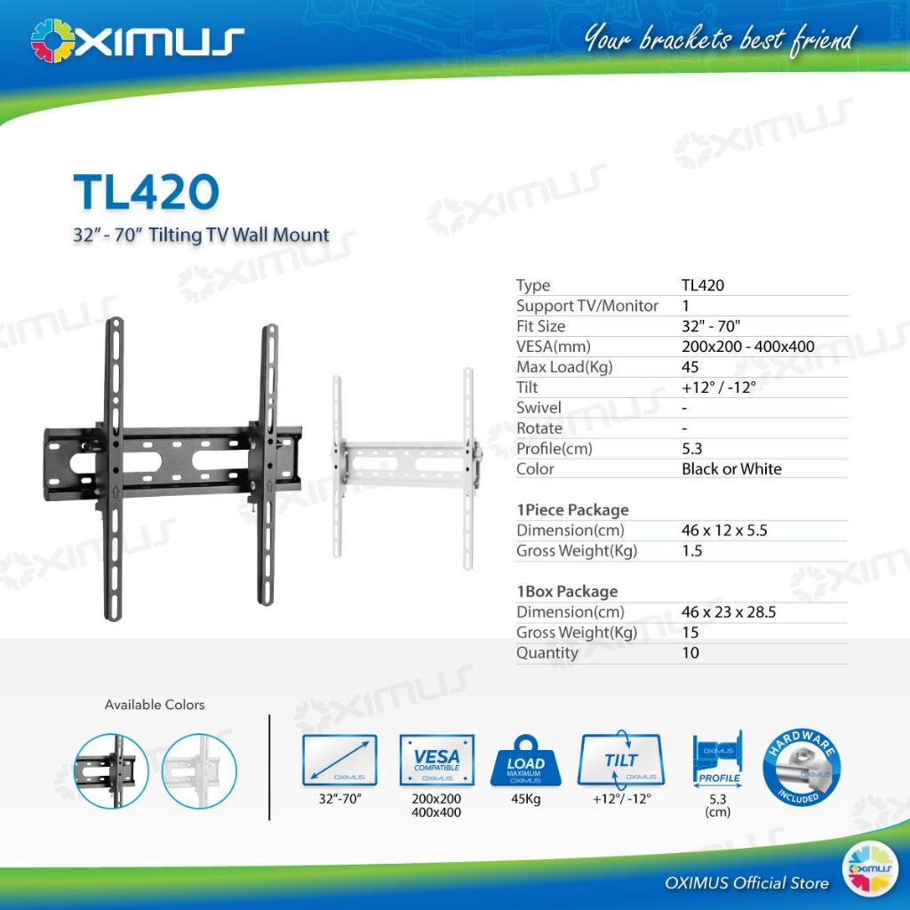 BRACKET TV LED LCD MONITOR 32" - 70" OXIMUS TL420 WALL MOUNT TILT - TL420 Hitam