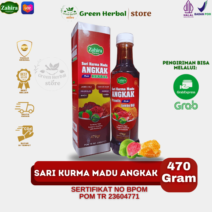 Madu Angkak, sari kurma madu angkak Plus Herbal Zahira 470gr, Komposisi Madu, Kurma, Propolis