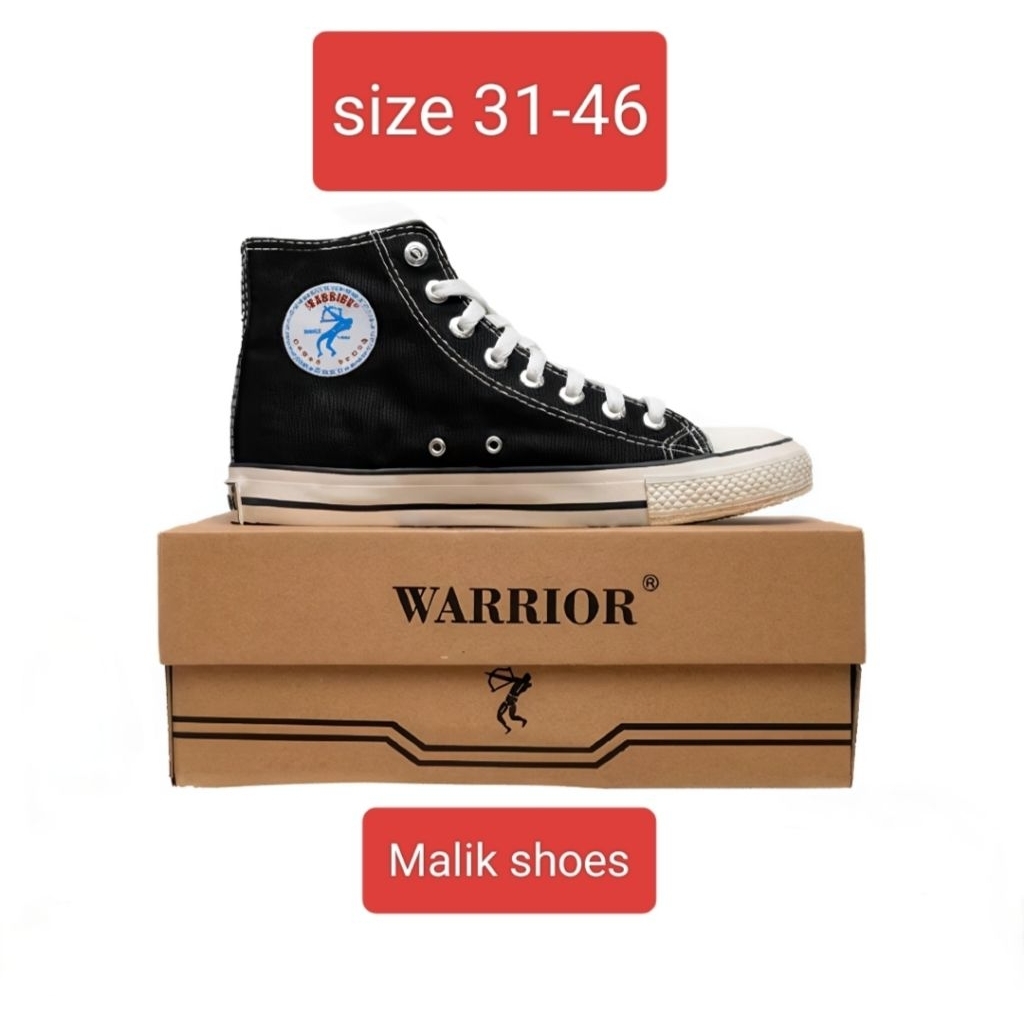 Sepatu Warior Sparta Tinggi Original Hitam Putih Size 31-46_Sepatu Sekolah Cowok Cewek Tali Tinggi S