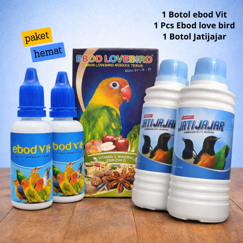 Ebod Jaya Paket Hemat Pakan ebod Lovebird kemasan Kotak + Ebod vit + Shampoo Jatijajar