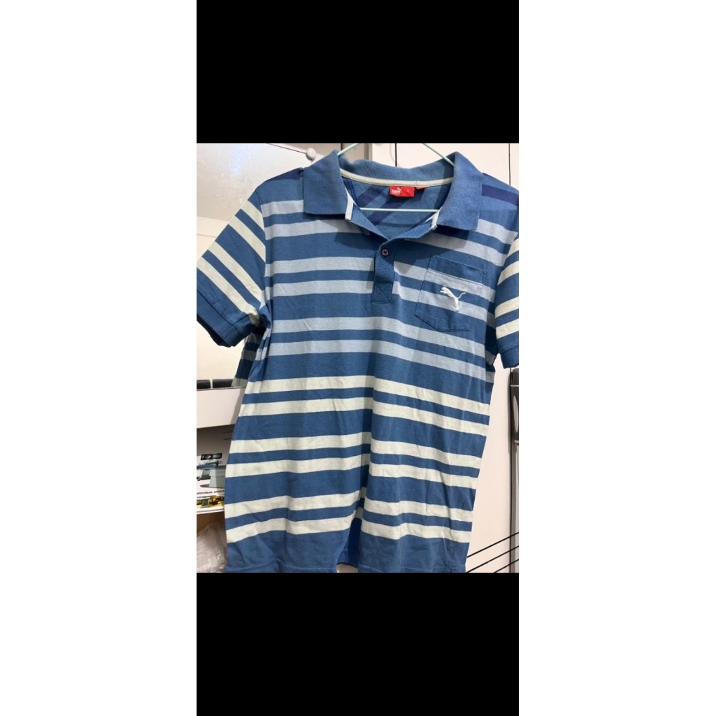 KAOS POLO SHIRT PUMA ORIGINAL GARIS BIRU