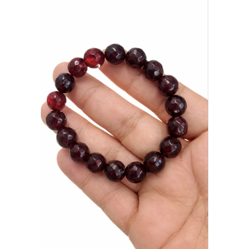 Gelang Giok Kristal  Red Agate Warna Merah Tua Size 10mm