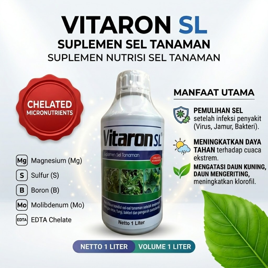 VITARON SL 1L - Suplemen Sel Tanaman, Obat Pemulih Daun Kuning Keriting, Pupuk Mikro Chelated Cepat 
