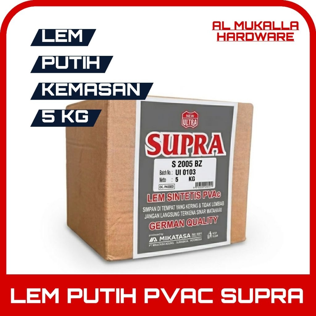 Lem Putih PVAc 5 Kg Supra | Lem Kayu & Kertas Serbaguna 2005 BZ Supra Mikatasa Isi 5 Kg - Lem Putih 