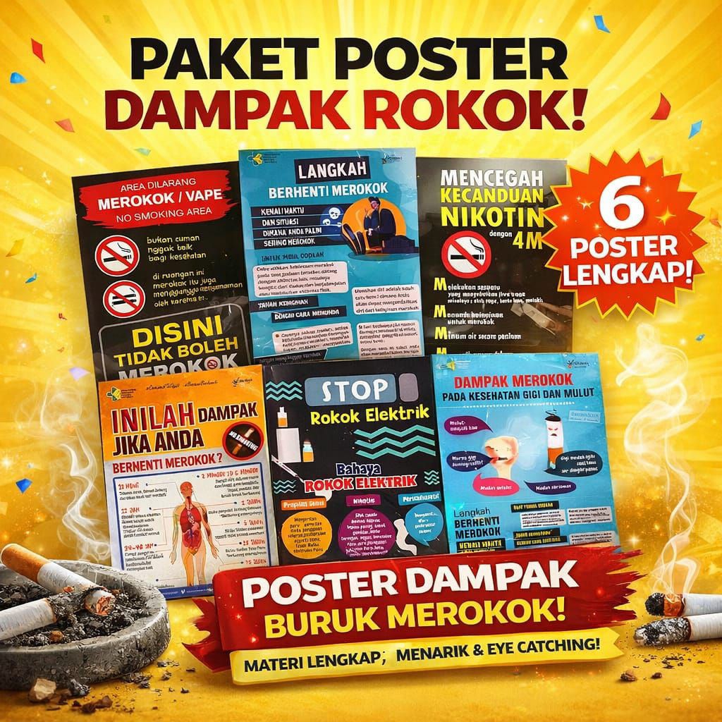 Paket Poster Dampak Rokok | Poster Bahaya Merokok | Berhenti Merokok