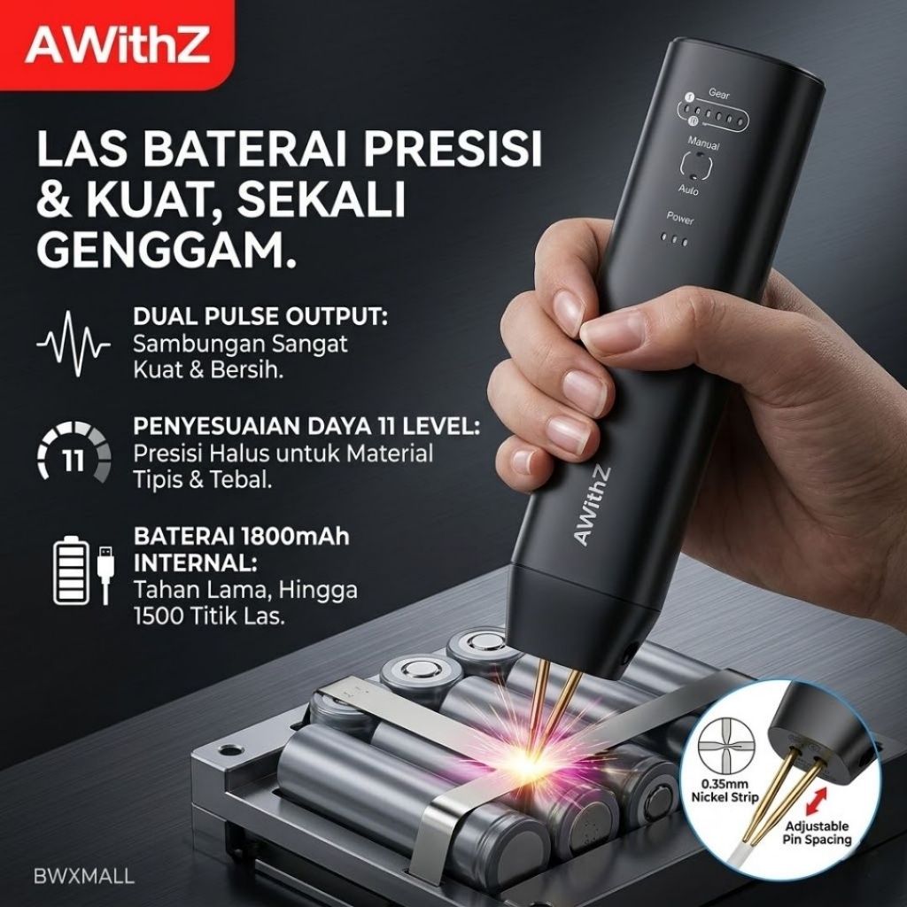 Alat Las Titik Baterai Portable AWithZ H1 Spot Welder Mesin Las Mini Genggam 1800 mAh Proteksi Keama