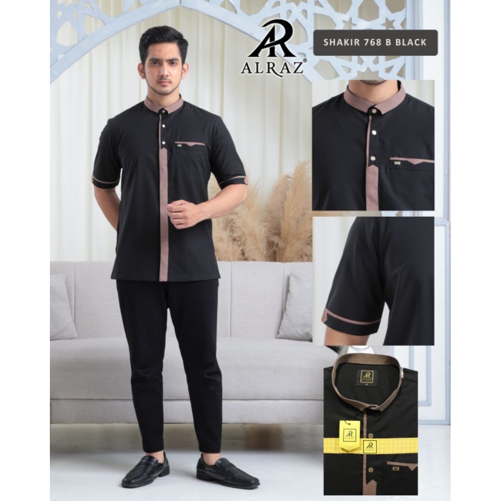 Al Raz Koko Pria Premium Hitam Terbaru Lengan Pendek Baju Muslim Al Raz Koko Al Raz
