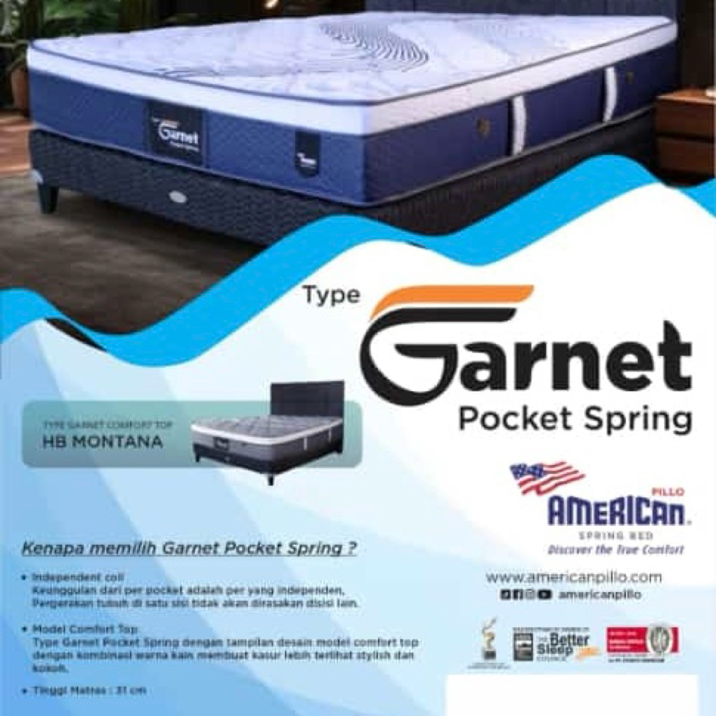 [KEDIRI] Matras Spring Bed Merk American Pillo Type Garnet Pocket Spring 120 140 160 180 x 200 | BAC
