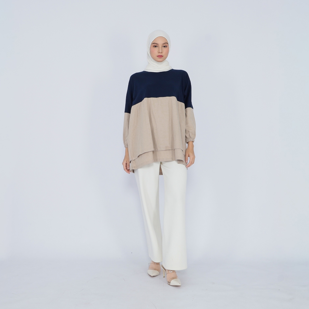 Kaos Oversized Top Blouse Wanita Two Color Lengan Balon Karet Atasan Jumbo