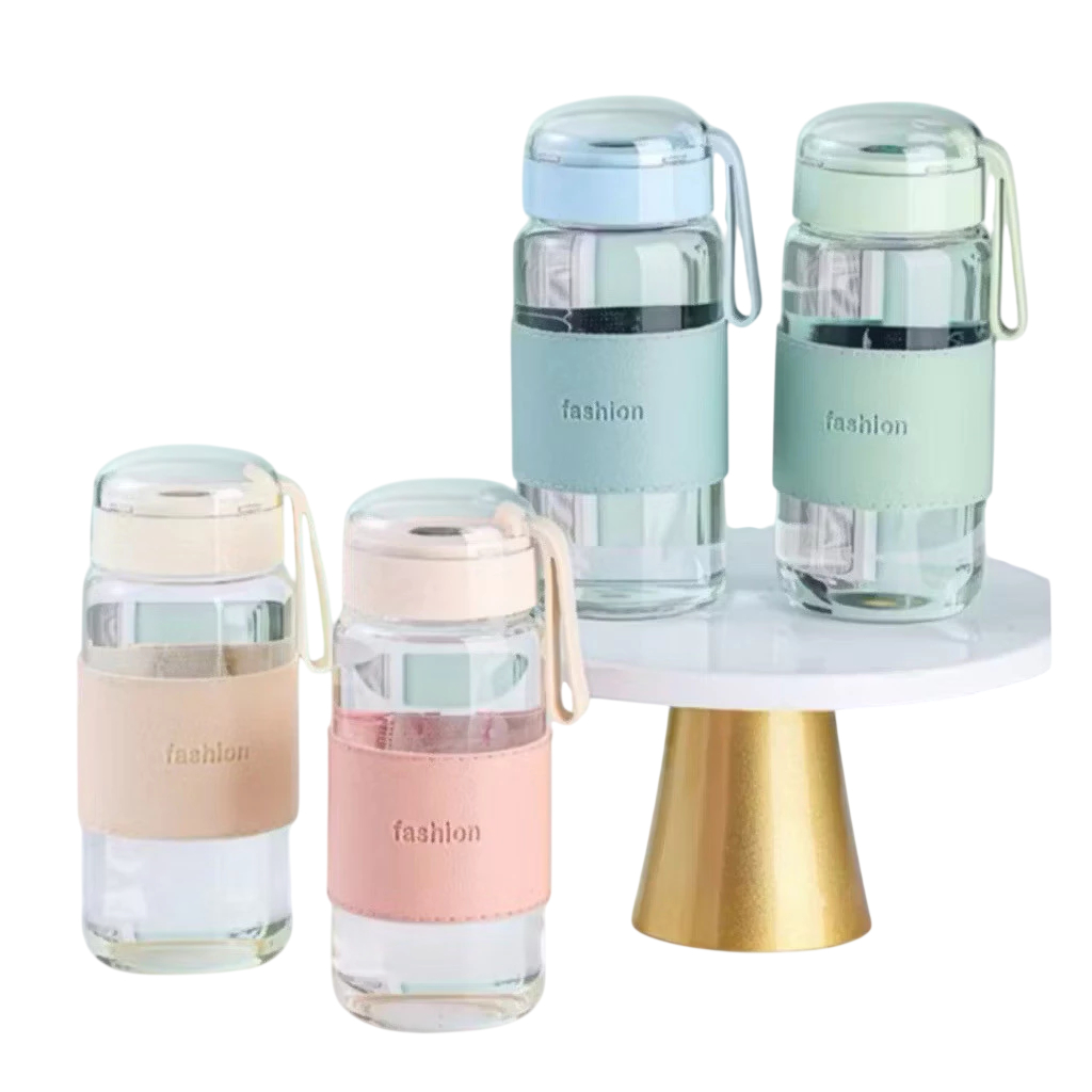 Botol Minum Kaca Korea 340ml Aesthetic Tali Fashion Sarung Kulit Botol Air Minum Kecil Lucu