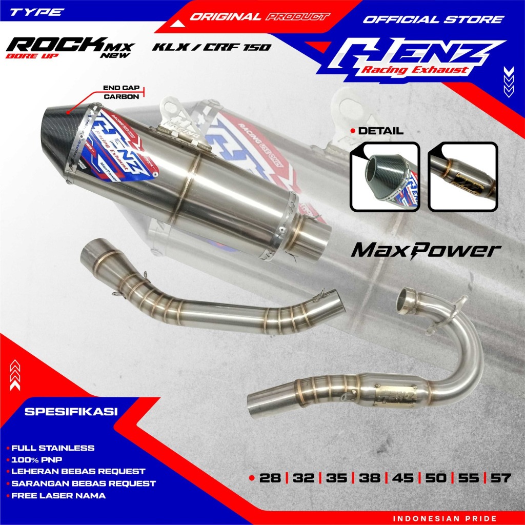 Kenalpot leher atas Rock Mx new Carbon KLX/DTRACKER Henz Racing Exhaust