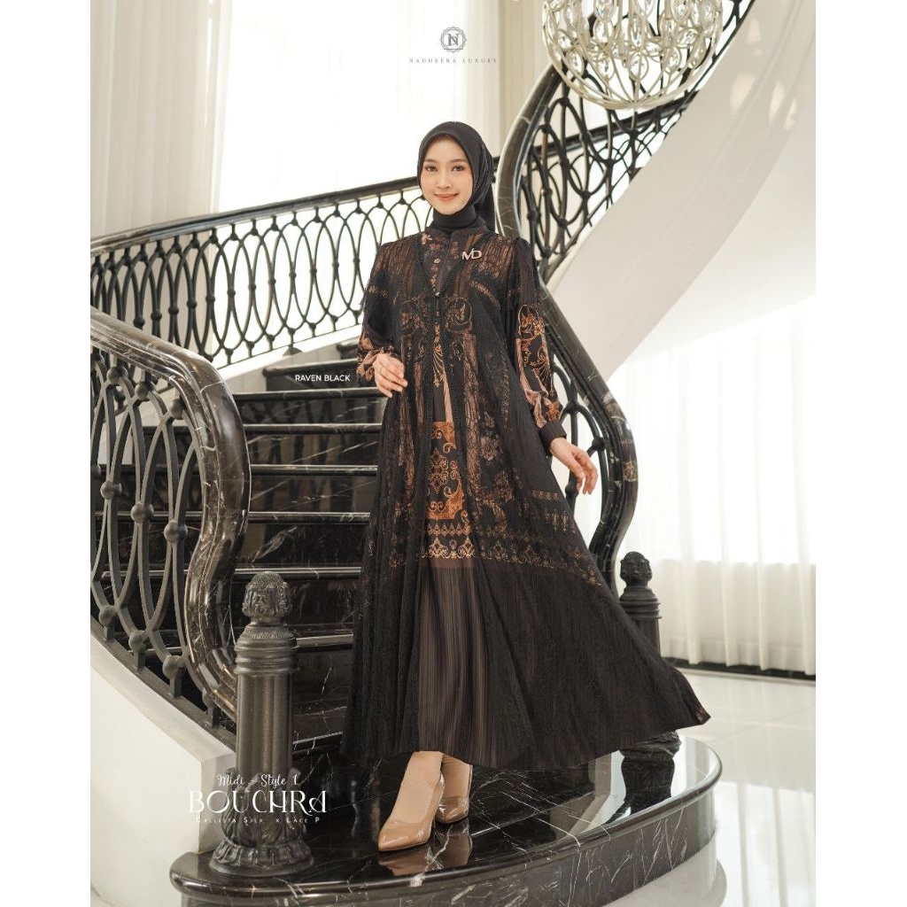 BOUCHRA DRESS DAN MIDI STYLE 1 BY NADHEERA LUXURY || Gamis motif || Gamis Premium || Gamis brokat ||