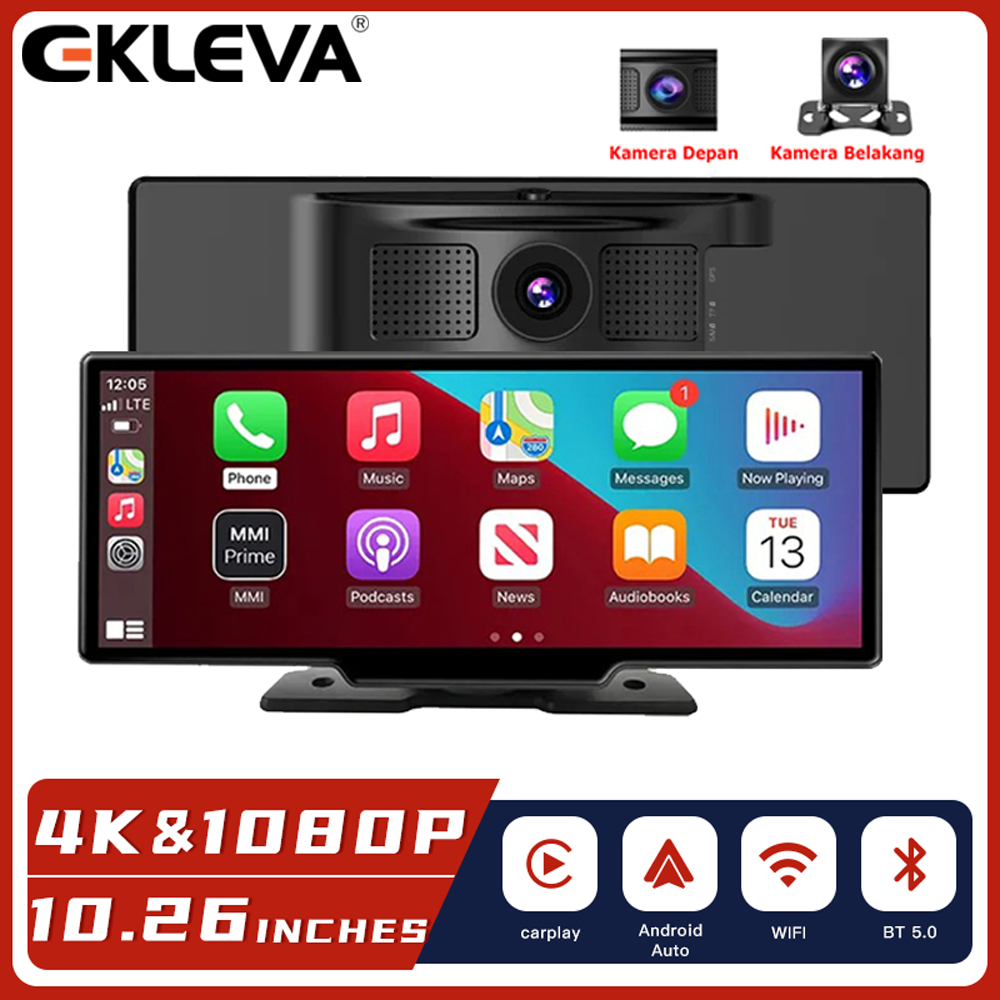 EKLEVA Dashcam Mobil EKLEVA Dual Kamera 4K UHD 10.26 Inch Layar Sentuh DVR WIFI Bluetooth Support Ca