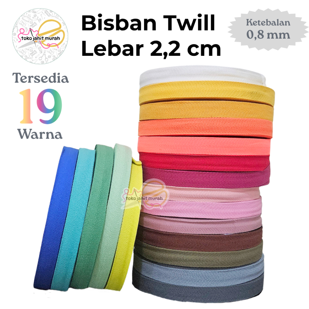 Bisban Katun Twill Lebar 2,2 cm Tebal 0,8 cm Tersedia Banyak Pilihan Warna