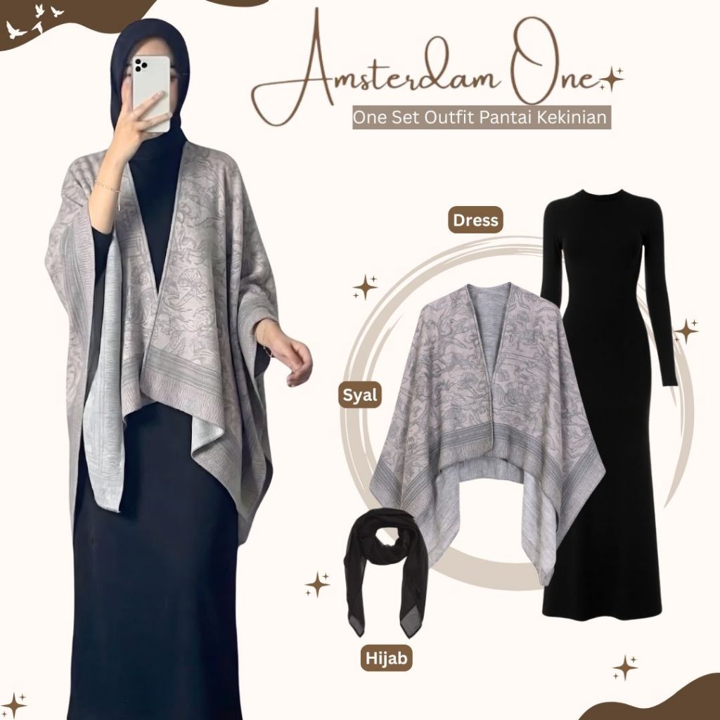 Kondangan Style | Outfit Wanita Kekinian |OOTD Setelan Remaja| Outer + Dres+ Hijab - AM187 A