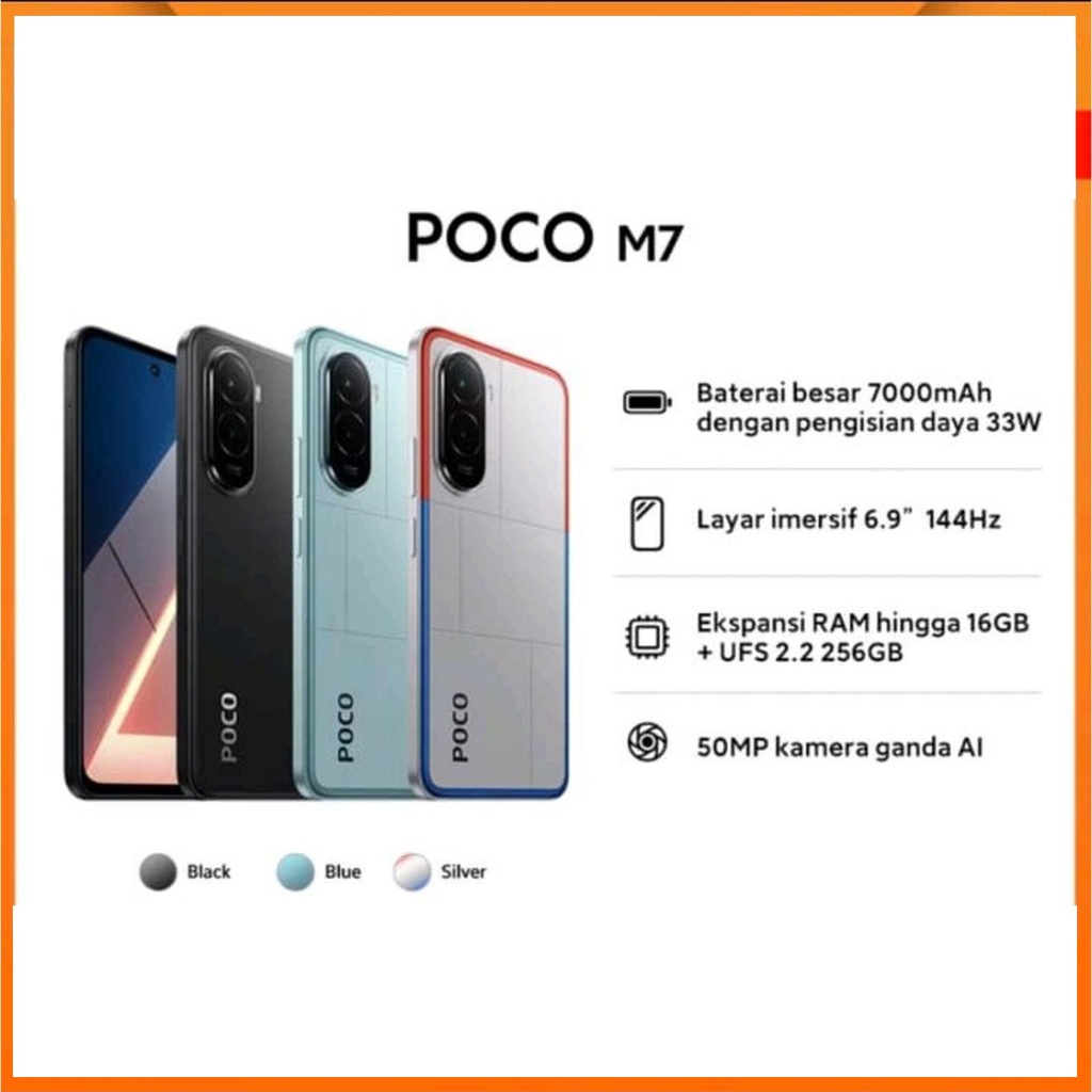 XIAOMI POCO M7 RAM 8/256GB GARANSI RESMI POCO M7 (8GB/256GB) Baterai besar 7000mAh dengan pengisian 