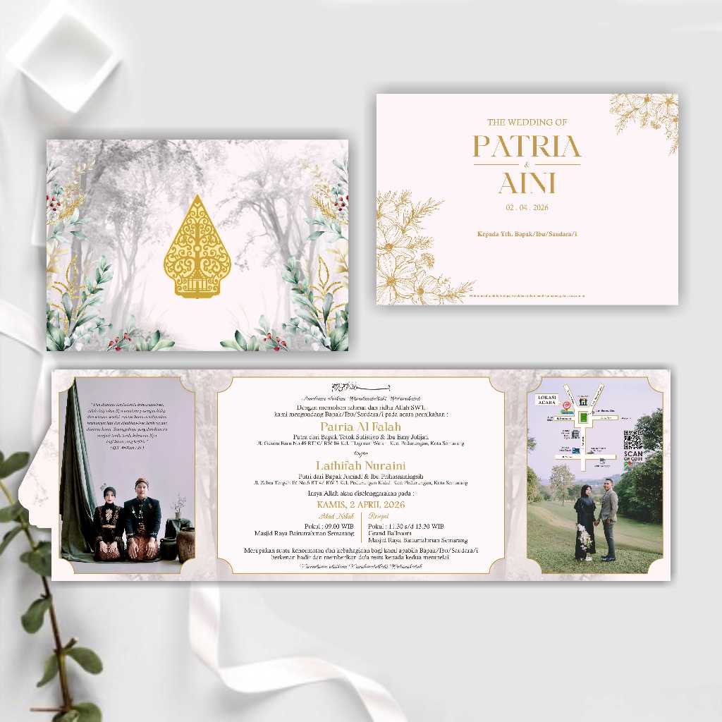 Undangan Pernikahan Softcover Murah Aesthetic Trifold Gunungan Wayang Free Desain dan Foto