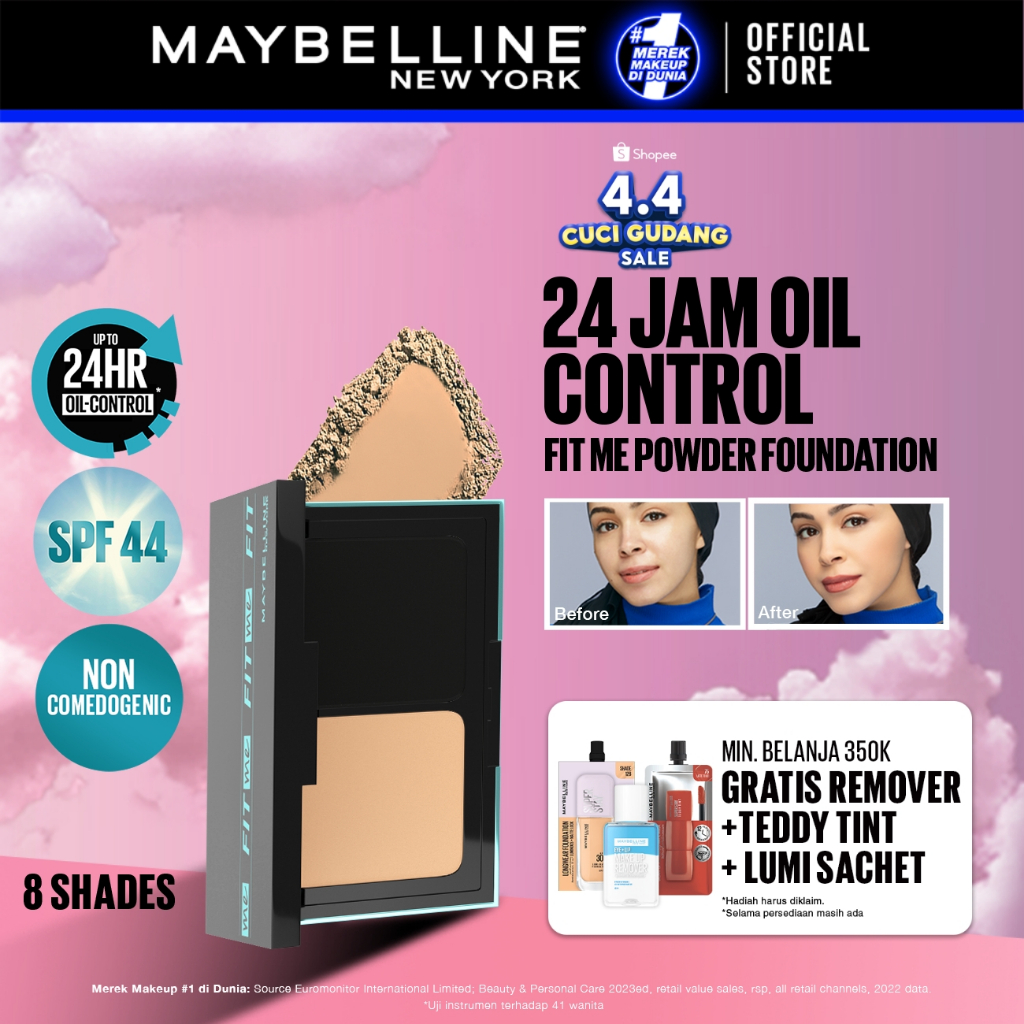 MAYBELLINE OFFICIAL Fit Me 24HR Oil Control Powder Foundation 5 gr Make up Bedak Two Way Cake TWC SP