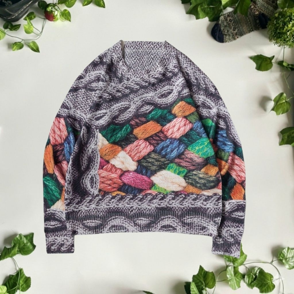 Vintage Casual Graphic Printed Knit Sweater