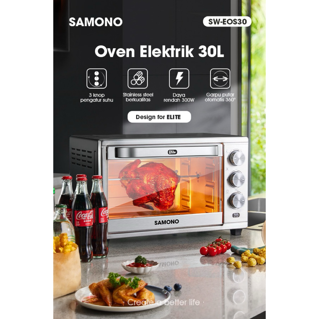 SAMONO Oven Listrik Low Watt 30 Liter Stainless Silver Pemanggang Serbaguna/ Oven Samoni 30 Liter SW