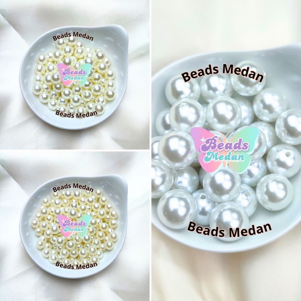 (15 Gr) Mote Mutiara Berat Krim 8mm 10mm 12mm 16mm / Mote Bulat Mutiara / Manik Mutiara / Manik Muti
