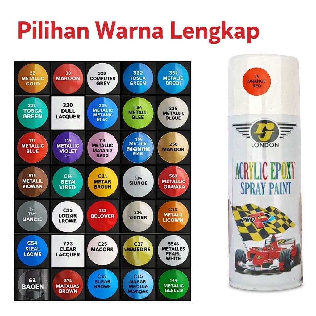 Cat Semprot Pilok Pilox RJ London 300cc (300ml) Warna Mengkilap Glossy Dop Doff Hitam Putih Clear Go