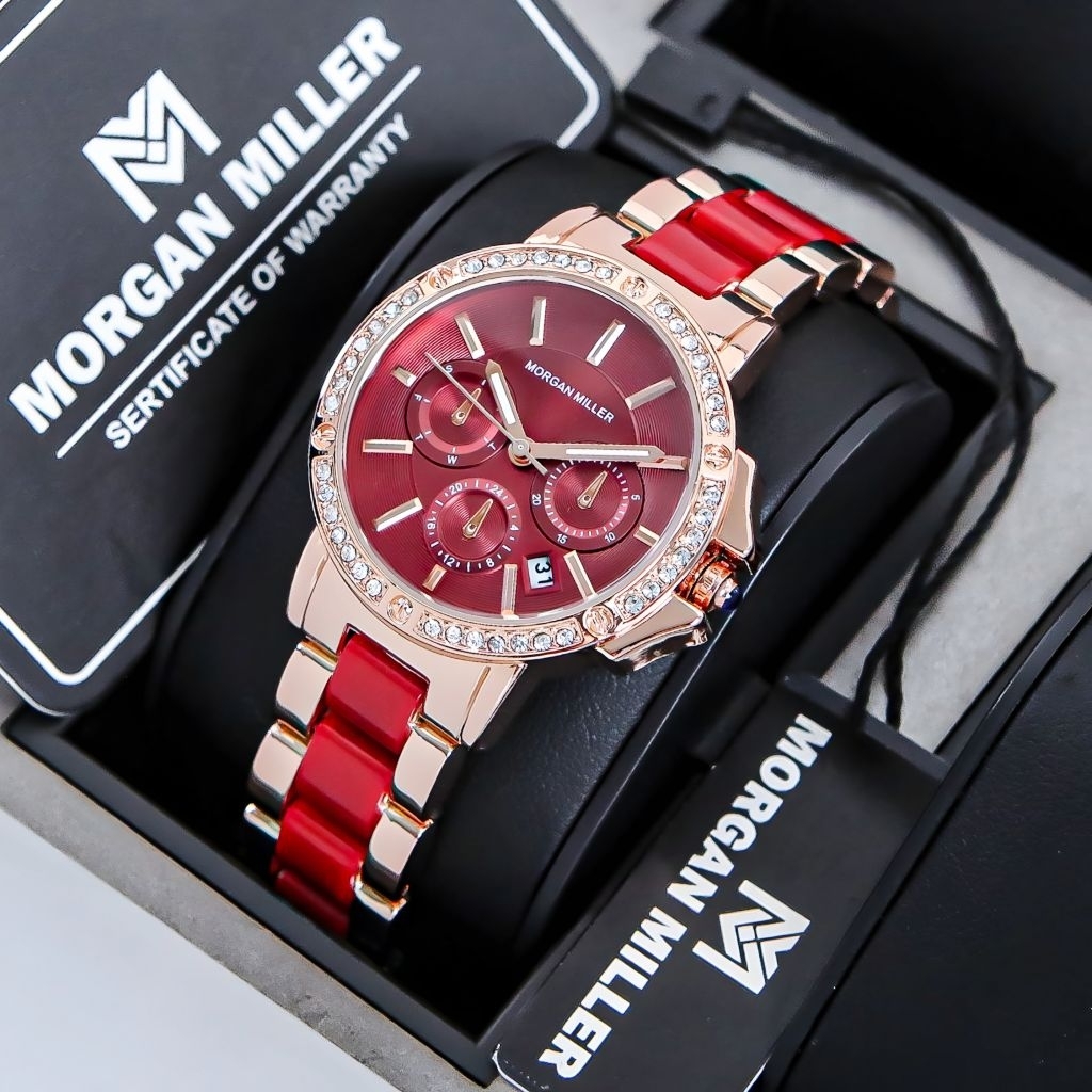 Morgan Miller MM27 Jam Tangan Wanita Original Diamond Quartz Rantai Stanliess Mika Keramik Water
