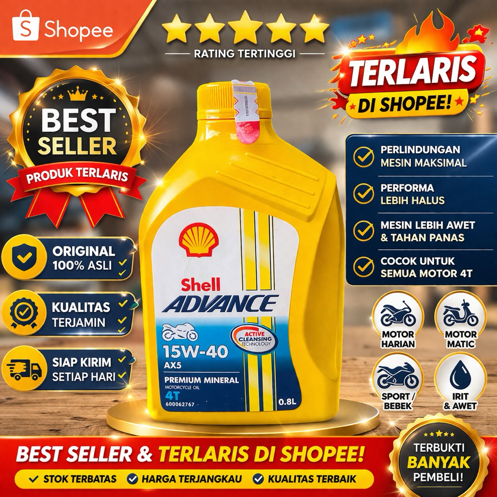 Shell Advance AX5 15W-40 0.8L – Oli Motor 4-Tak Berkualitas