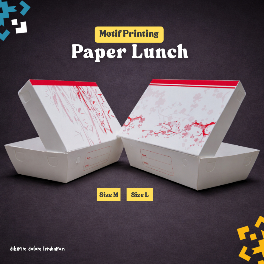 Paper Lunch Lembaran Custom Cetak Printing Tebal Kotak Box Snack Makanan Nasi Kertas