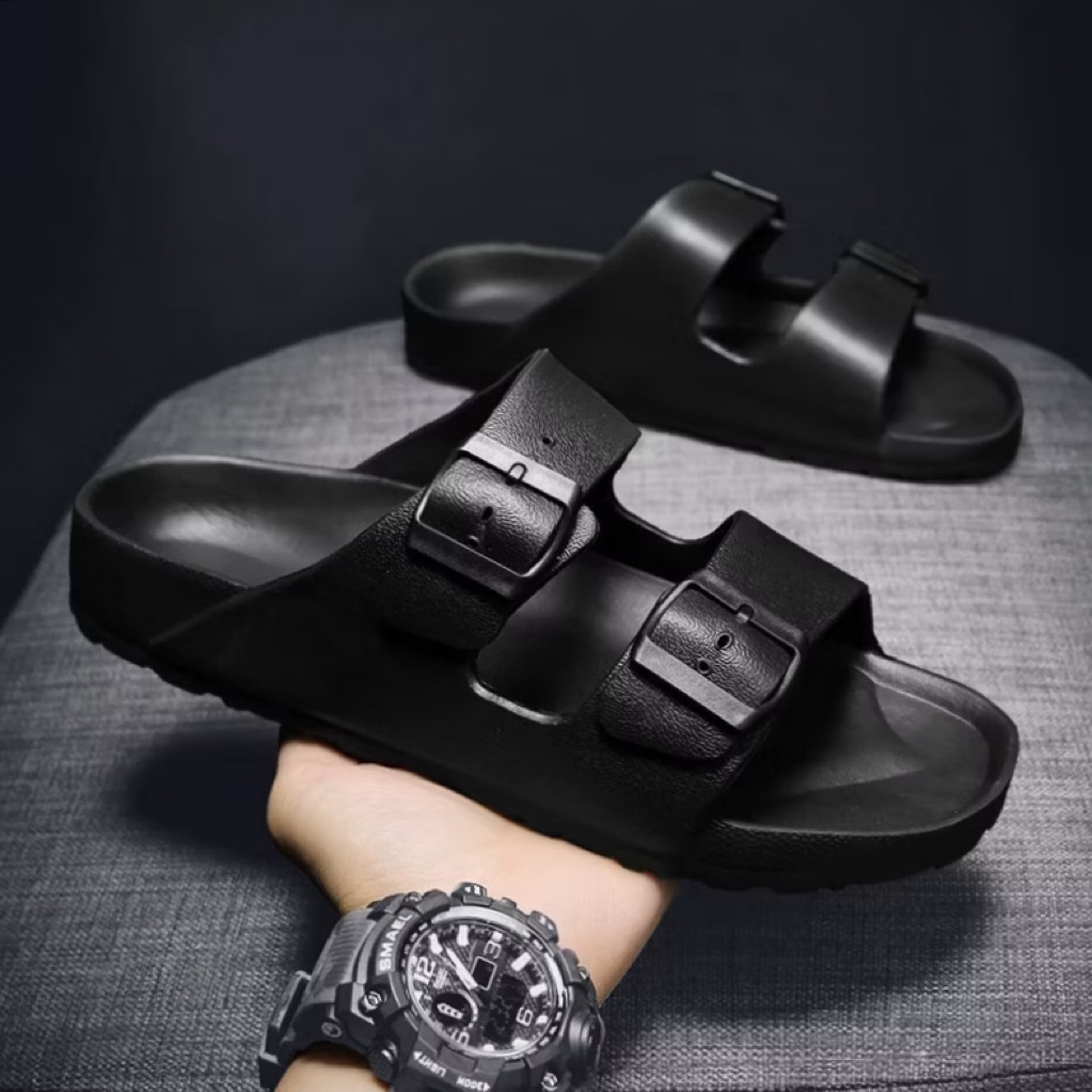 Sandal Pria Wanita Sandal Selop Strap 2 Motif Tali Gesper Sandal Santai Kekinian