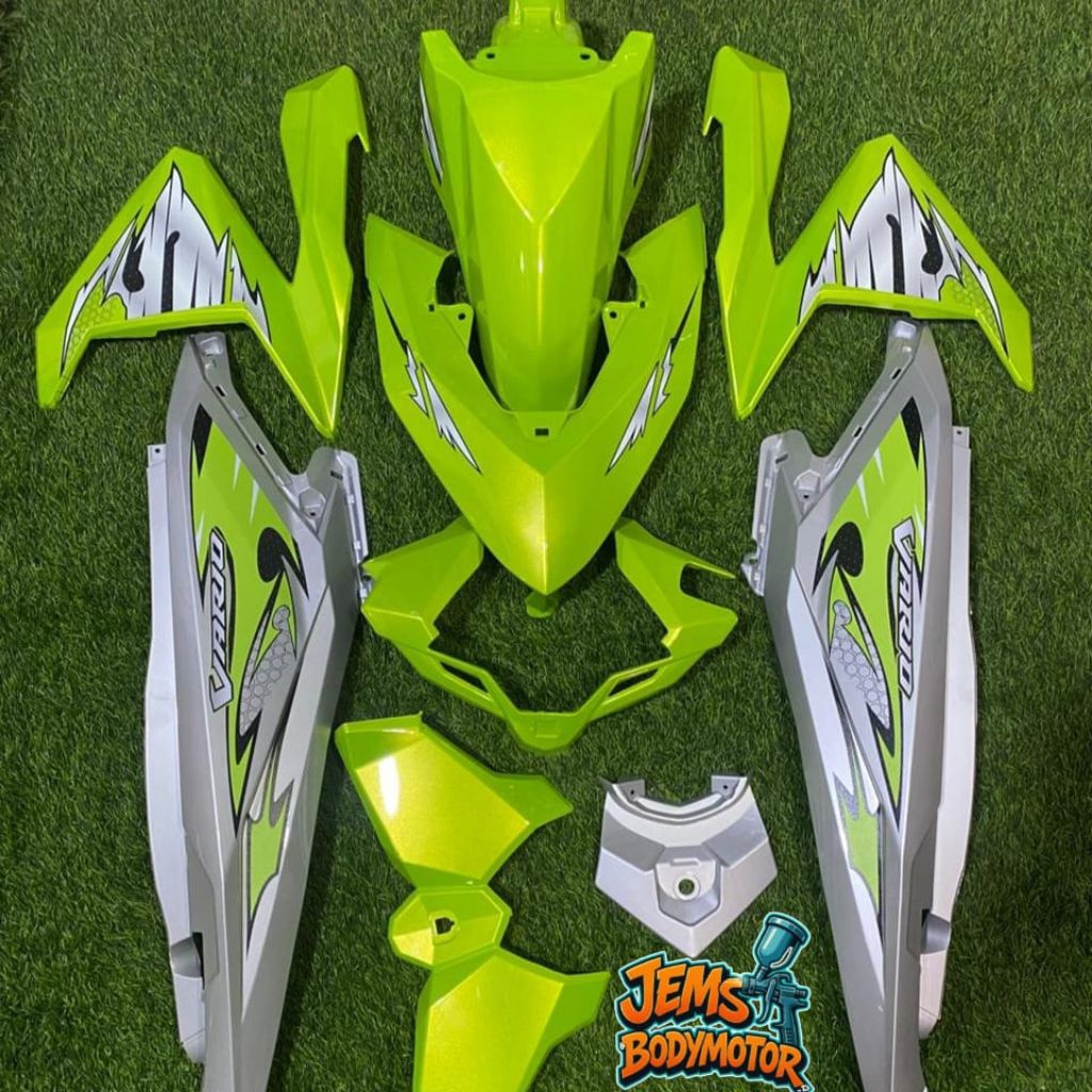 Cover full body halus + striping transparan Vario 125 led old warna lime green mix silver