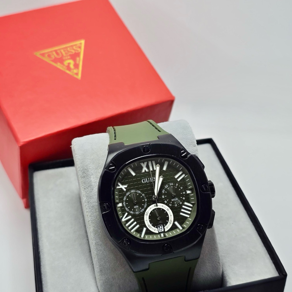 GUESS CHRONO ON - Jam Tangan Pria SUPER PREMIUM Tali Sport Rubber