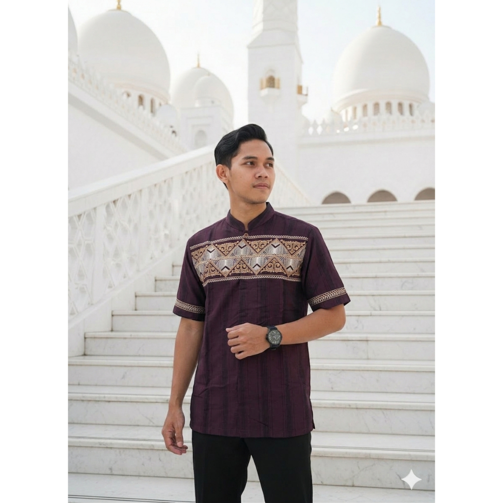 BAJU KOKO BENHIL BORDIR KOMPUTER LENGAN PENDEK