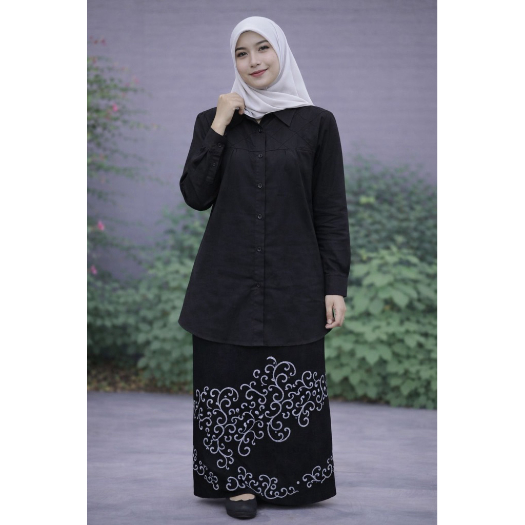 Stelan Tunik HARA Variasi Kancing + Sarung + Hijab