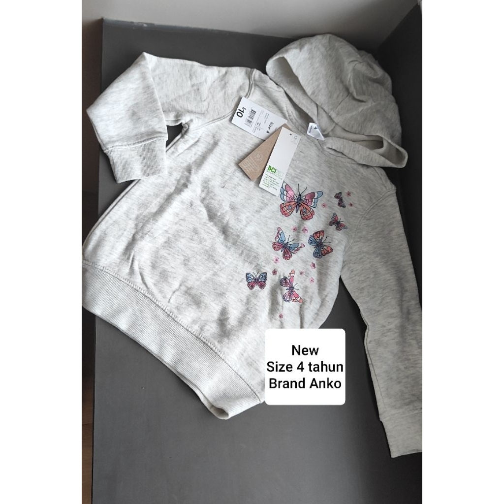 Jacket hoodie anko motif kupu & pelangi size 4 tahun