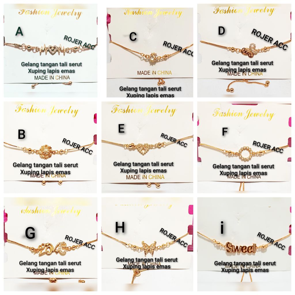 RAM001. Grosir per 3 PC Gelang tangan tali serut xuping lapis emas dgn mata zircon terlaris