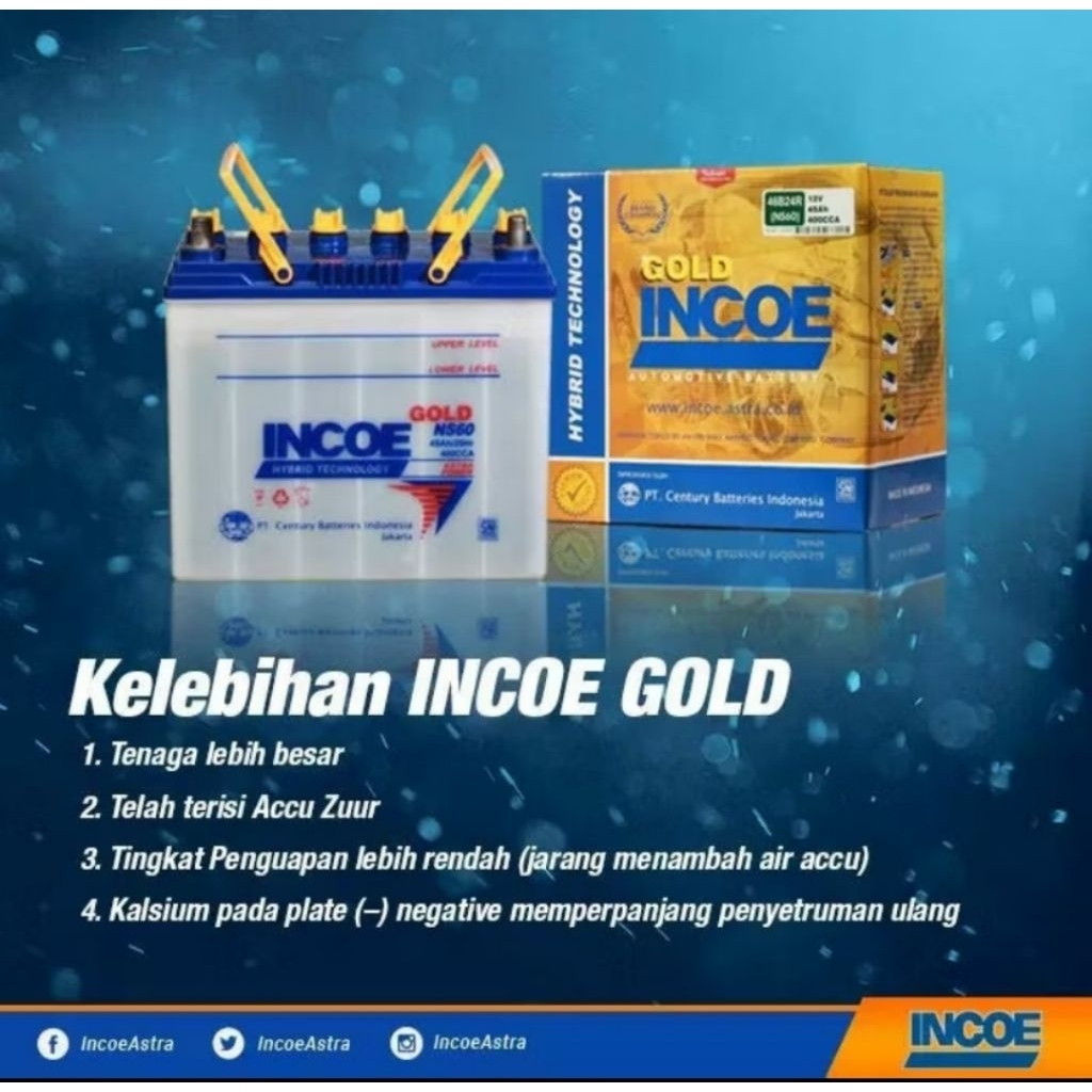 AKI INCOE GOLD NS40Z/NS40ZL KUALITAS STARTER KUAT TAHAN LAMA