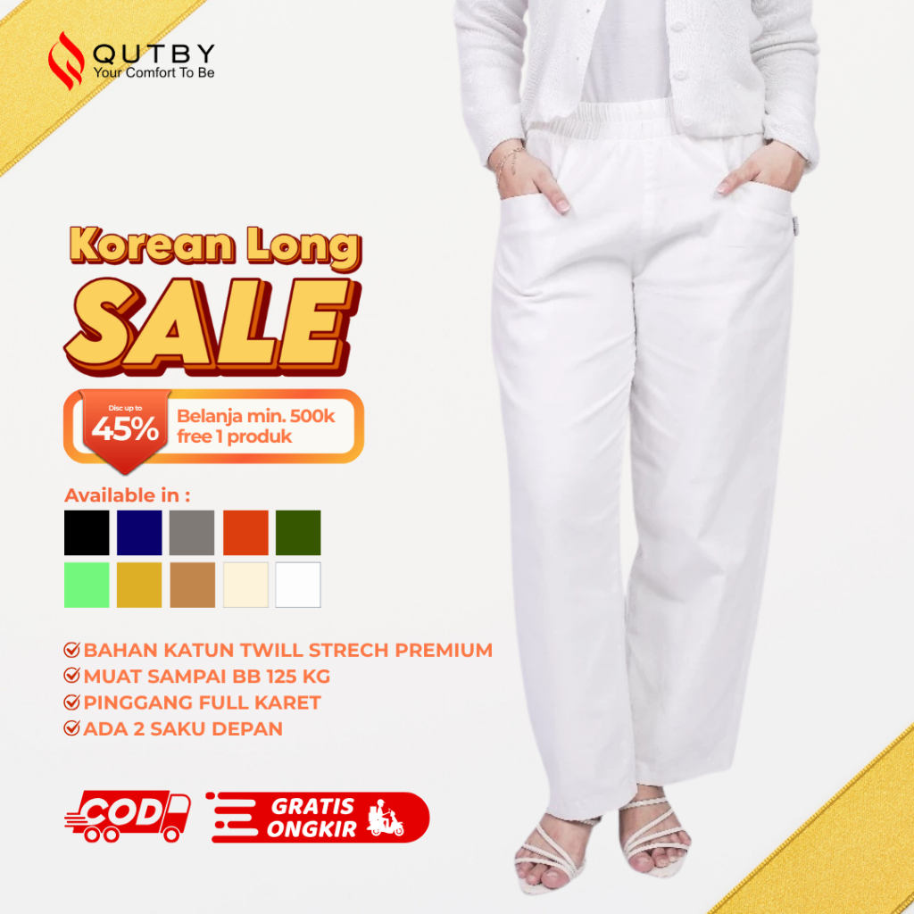 QUTBY - Korean Long Pants Celana Kulot Wanita Jumbo | Bawahan Perempuan Kulot Big Size Friendly | Ba