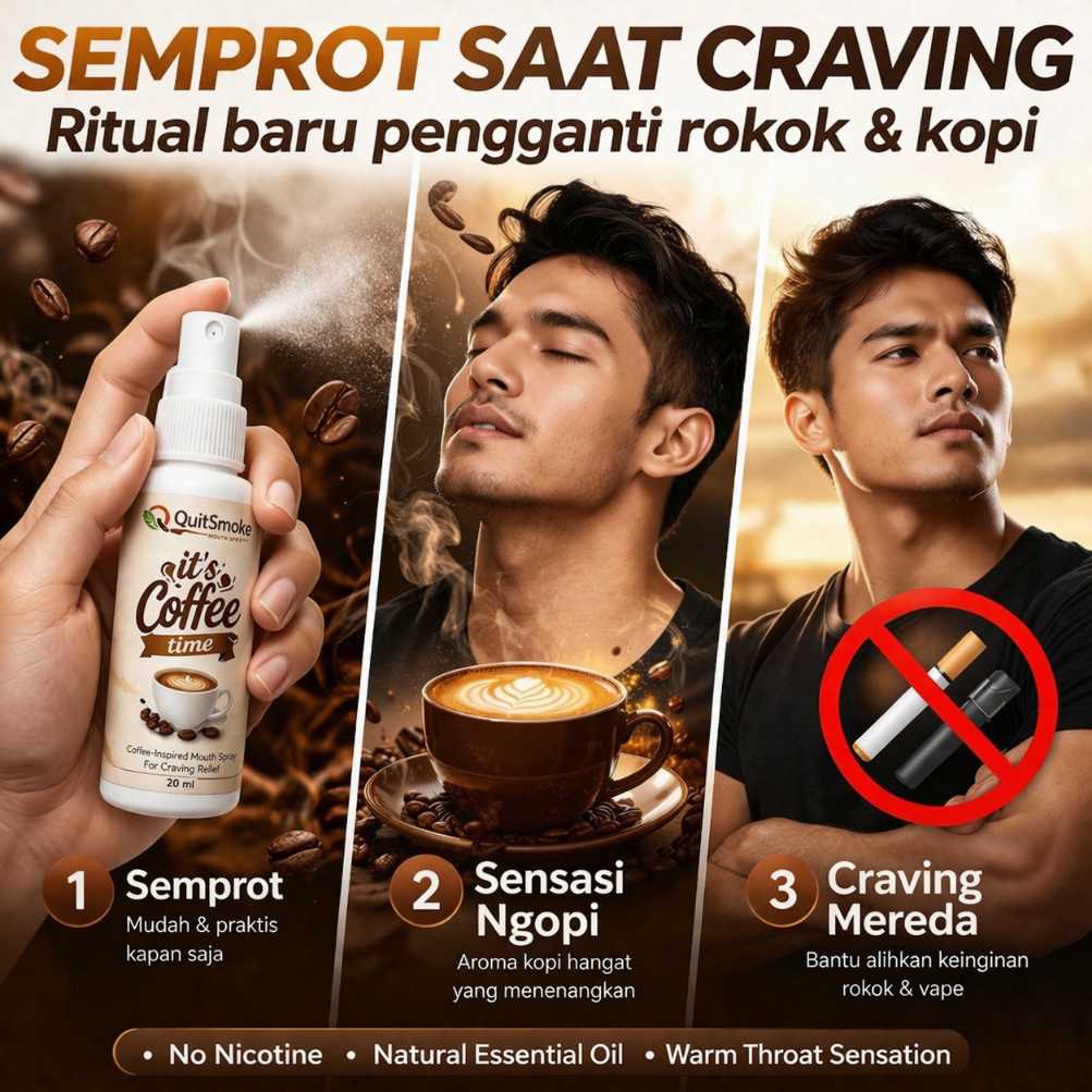 QuitSmoke Coffee Aroma Kopi Mouth Spray Tanpa Nikotin | Anti Craving Rokok Vape | Alat Bantu Berhent