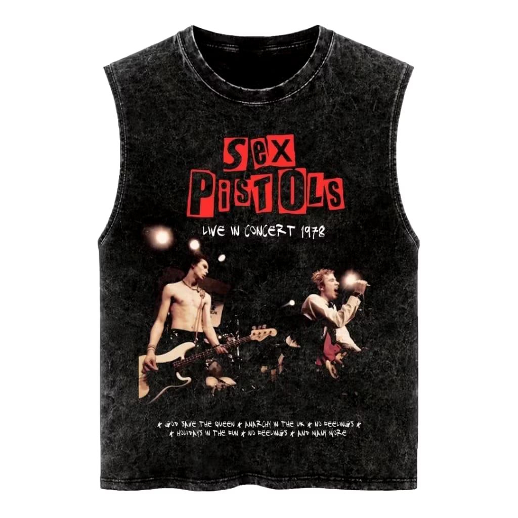 SEX PISTOLS BAND SLEEVELESS WASHED OVERSIZE KAOS PRIA WANITA VINTAGE TEE ATASAN