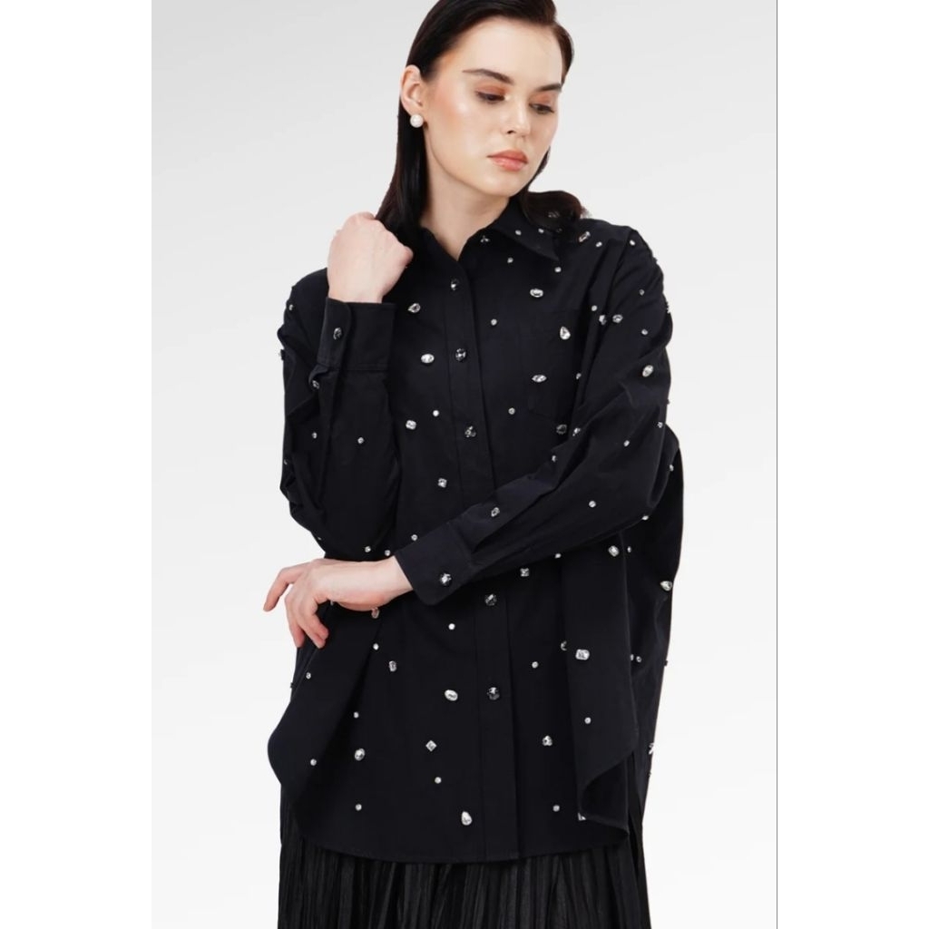 Benang Jarum Zelena Beads Shirt - Black