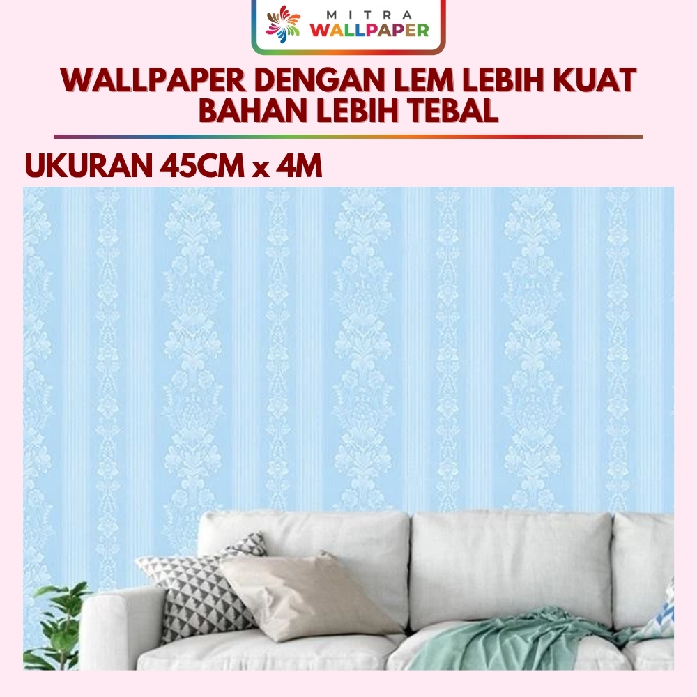 Wallpaper Dinding Biru Polos Wallpaper Dinding Kamar Tidur Motif Embos Biru Salur Wallpaper Ruang Ta