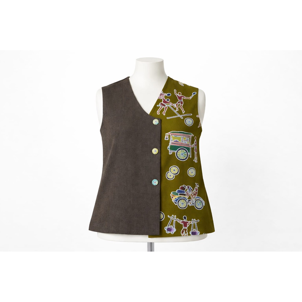 Vest Wanita Batik Surabaya Motif Gembili Wonokromo Kombinasi Polos