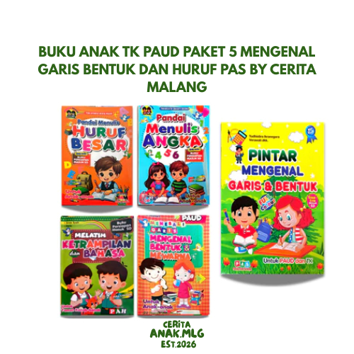 Buku Anak TK PAUD Paket 5 Mengenal Garis Bentuk dan Huruf PAS By Cerita Malang